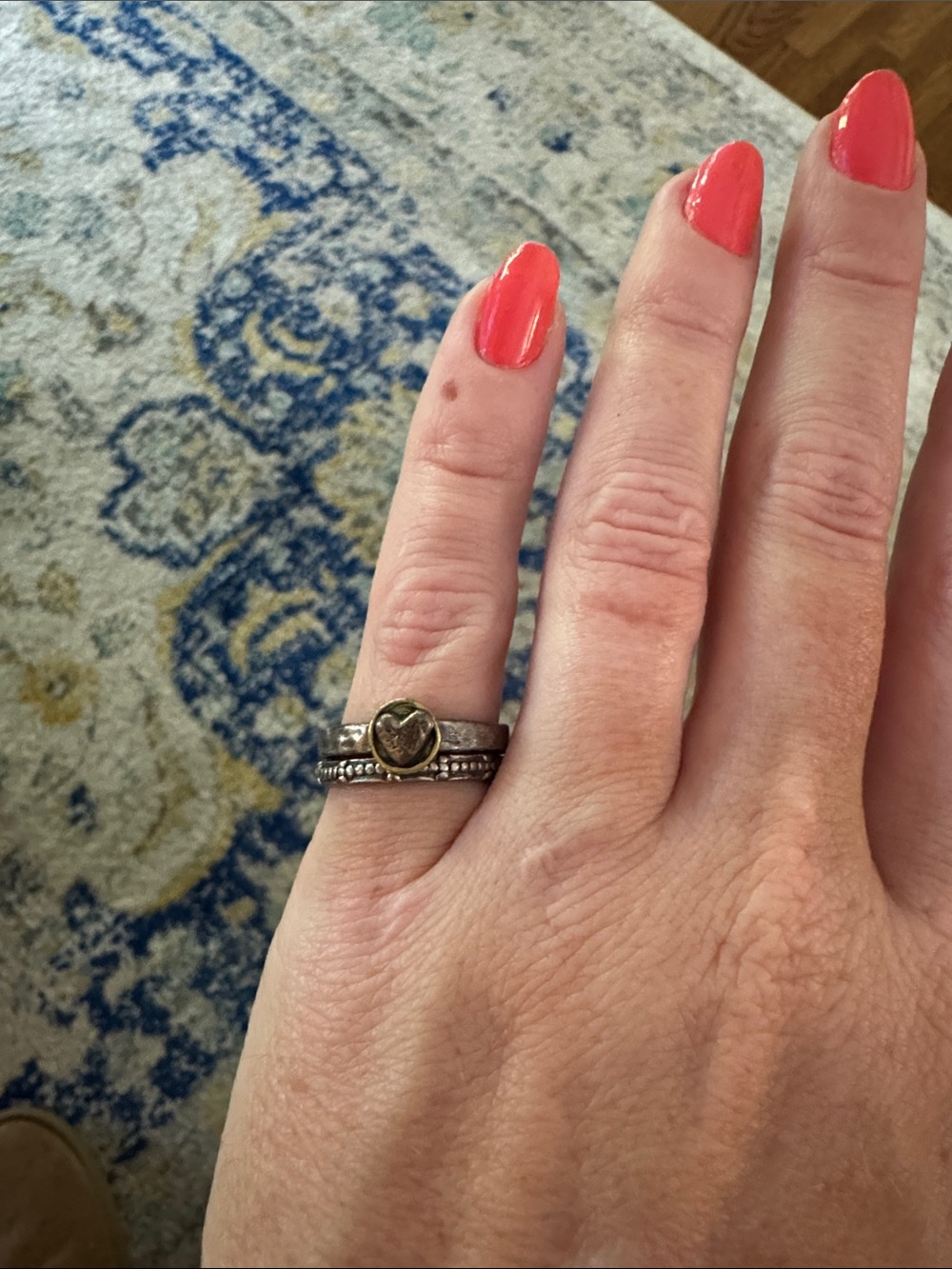 Waxing Poetic Silver Stackable Ring Set with Gold Heart Accent
